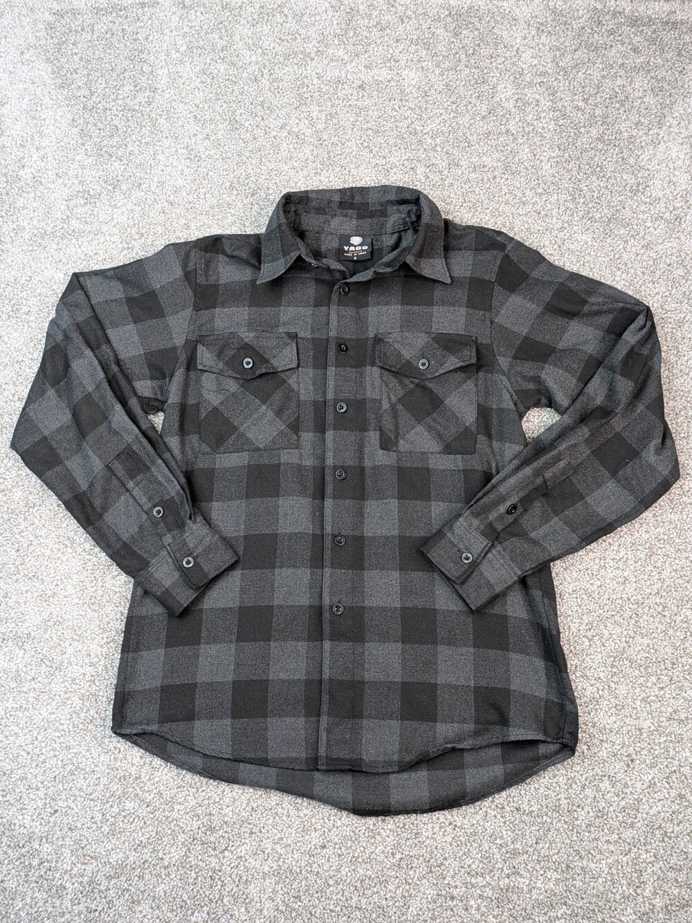 Yago Shirt Mens Small Gray Black Plaid Flannel Button Up Long Sleeve Workwear